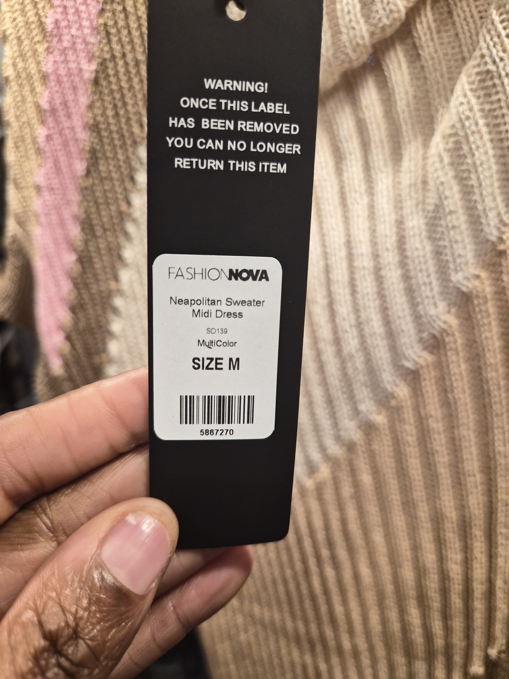 Fashion Nova Beige Cream Pink Neapolitan Sweater Dress